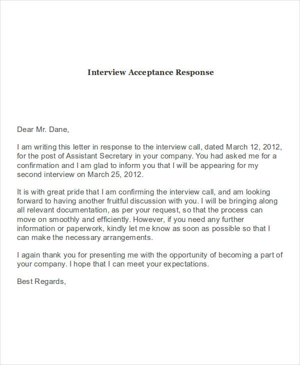 interview acceptance email